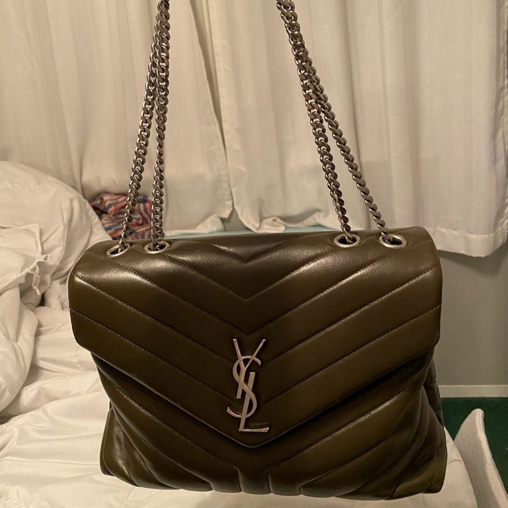 Calfskin YSL Quilted Monogram Loulou Chain Sat